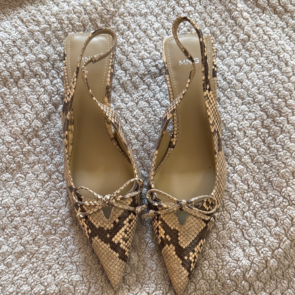 Mango faux snakeskin kitten heels